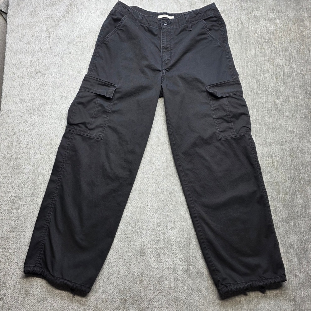Levis 94 Baggy Cargo Pants Black Wide Leg Utility Drawstring Hem W31 L32